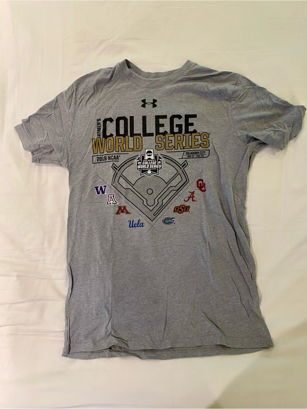 Under Armour Gray Women’s 2019 College World Series Graphic Tee with Team Logos